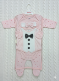 11- Piece Pink Hearts Romper & Sequined Tuxedo Bib Set