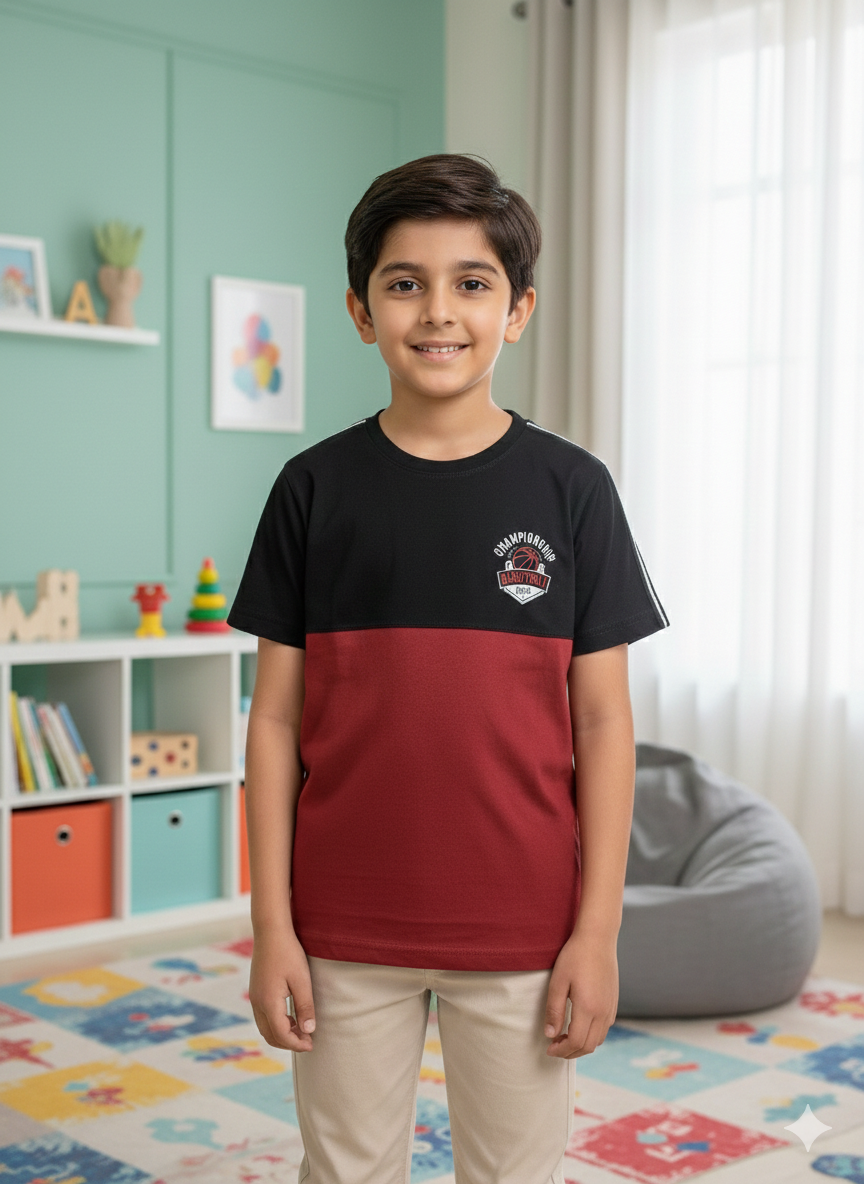 Boys' Two-Tone Jersey T-Shirt with Varsity Chest Print