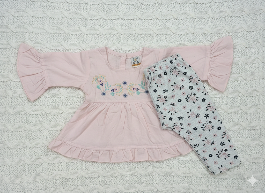 White & Indigo Hand-Stitched Tunic with Coordinating Patterned Pants