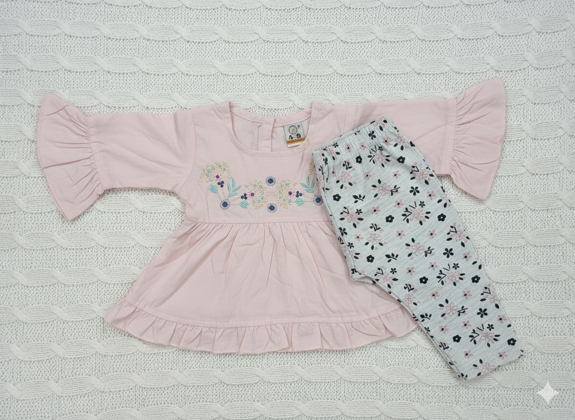 White & Indigo Hand-Stitched Tunic with Coordinating Patterned Pants