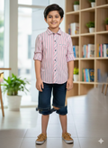 Elegant Pink & White Striped Formal Shirt for Young Boys