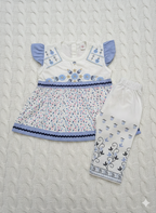 White & Indigo Hand-Stitched Tunic with Coordinating Patterned Pants
