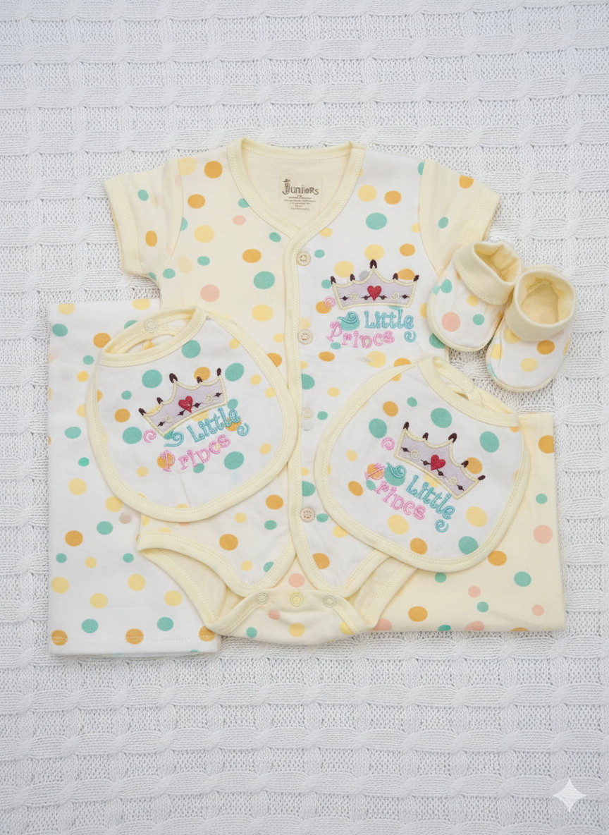 Polka Dot Romper & Accessories Set with Crown Embroidery