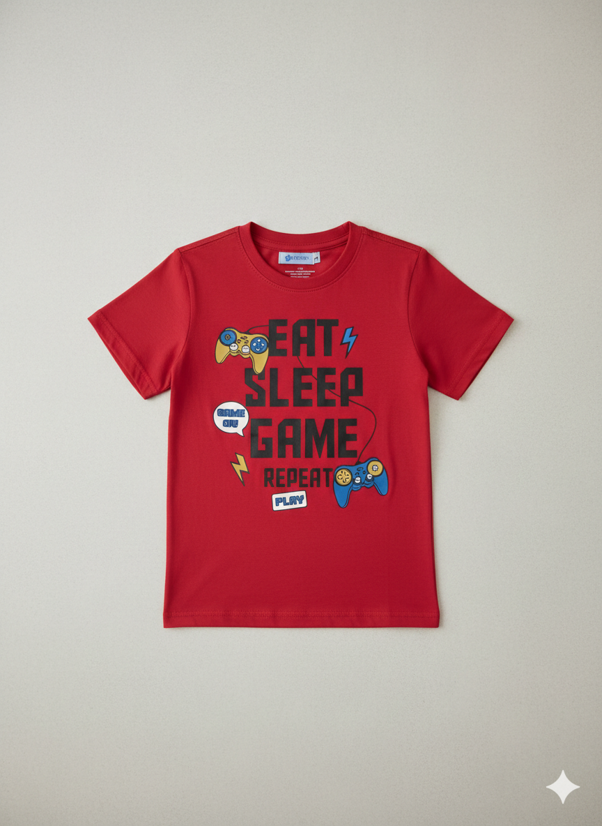 Boys "Eat Sleep Game Repeat" Graphic Tee – Crimson Red