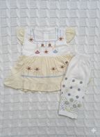 White & Indigo Hand-Stitched Tunic with Coordinating Patterned Pants