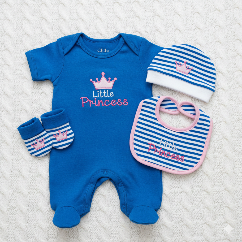 Little Princess - Crown Embroidered Baby Girl Outfit