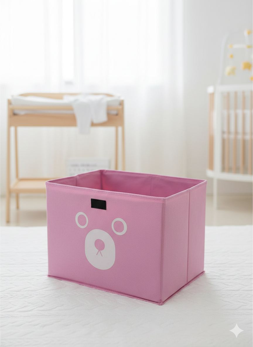 "Little Bear" Collapsible Nursery Storage – Soft Pink Toy & Accessory Organizer for Baby Girls