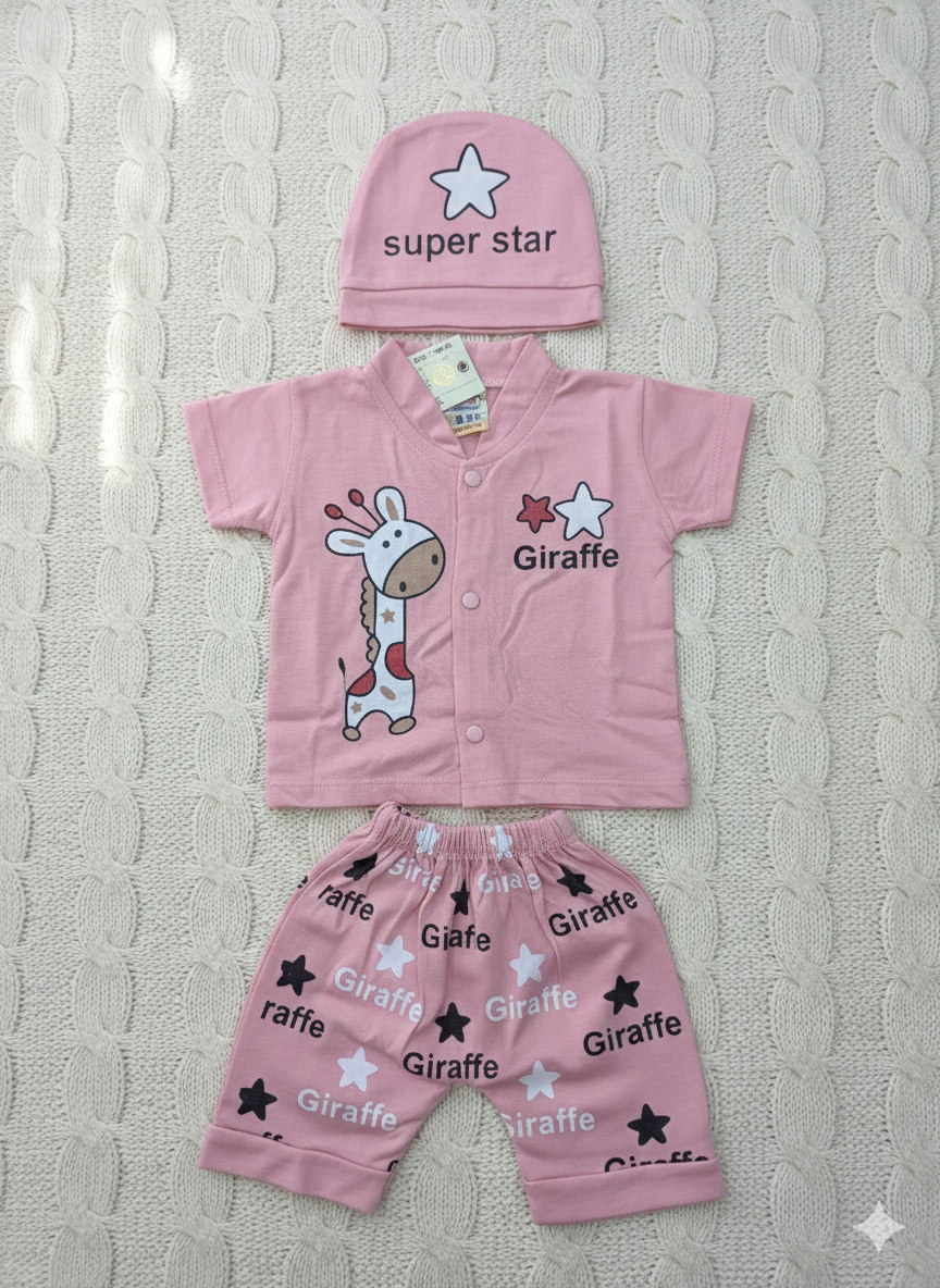 Pink Giraffe Newborn Summer Suit (3-Piece)