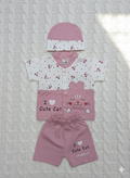 Premium 3-Piece Newborn Boutique Set – Soft Pink "Cute Cat" Edition
