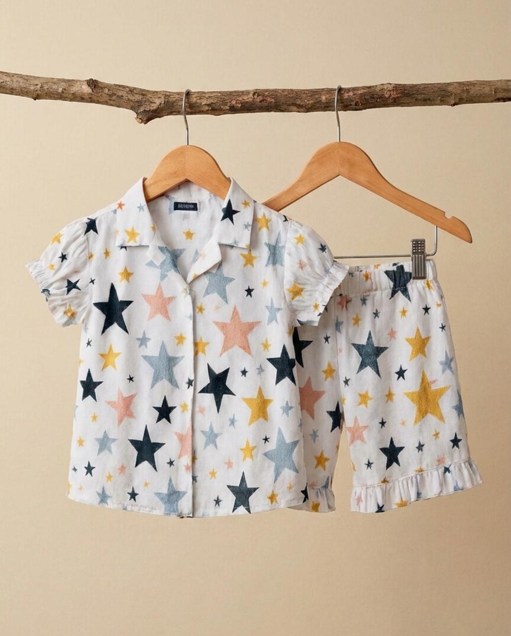 Breathable Cotton Pajama Set for Kids - Multi-Color Star Design