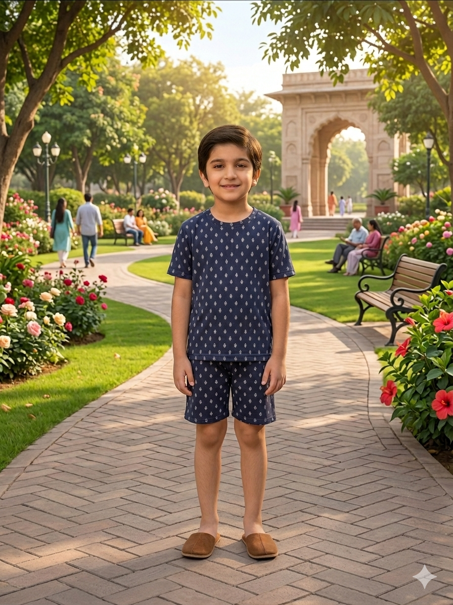 Boys' Navy Blue Geometric Print Summer Comfort Set