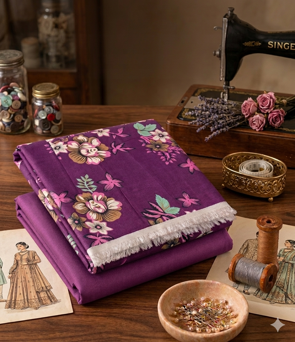 Plum Perfection: Premium Floral Unstitched 2-Piece