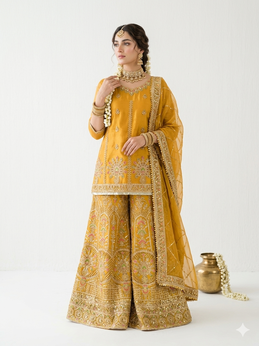 ✨ The Ultimate Mehndi Look: Sunshine Yellow Sharara ✨