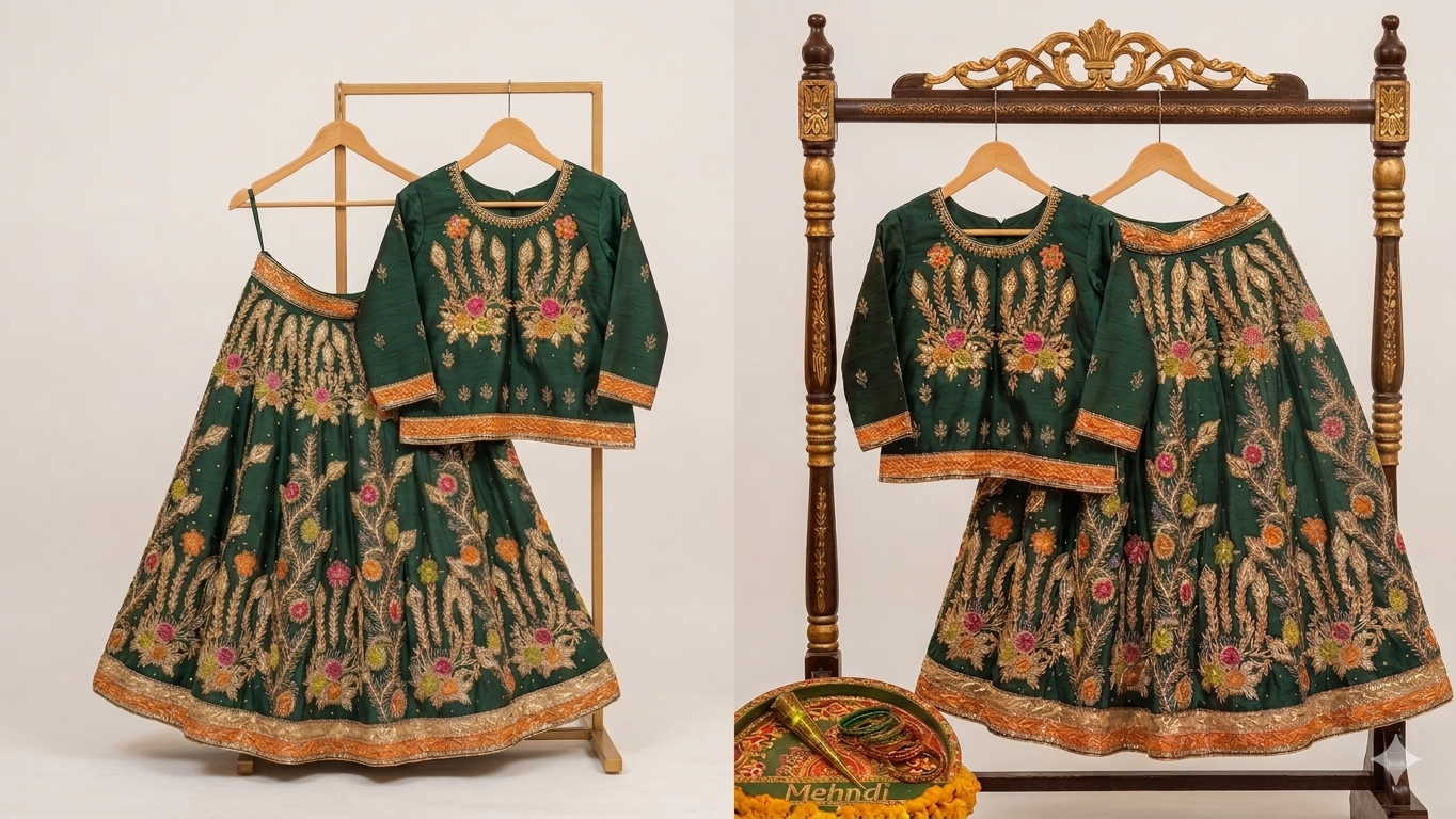 Traditional Mehndi Festivity Wear – Dark Green Ethnic Ensemble