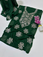 Exquisite Silver Bloom Chiffon Suit
