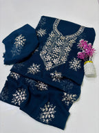 Exquisite Silver Bloom Chiffon Suit
