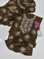 Exquisite Silver Bloom Chiffon Suit