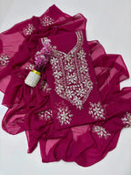 Exquisite Silver Bloom Chiffon Suit