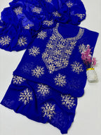 Exquisite Silver Bloom Chiffon Suit