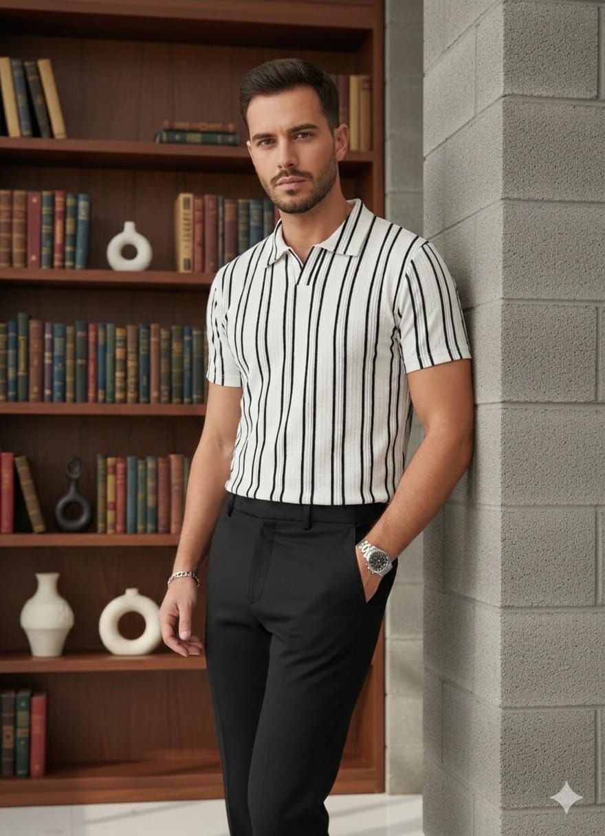 Modern Old Money Luxury Stripe Polo