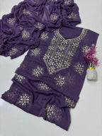 Exquisite Silver Bloom Chiffon Suit