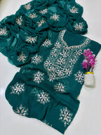 Exquisite Silver Bloom Chiffon Suit