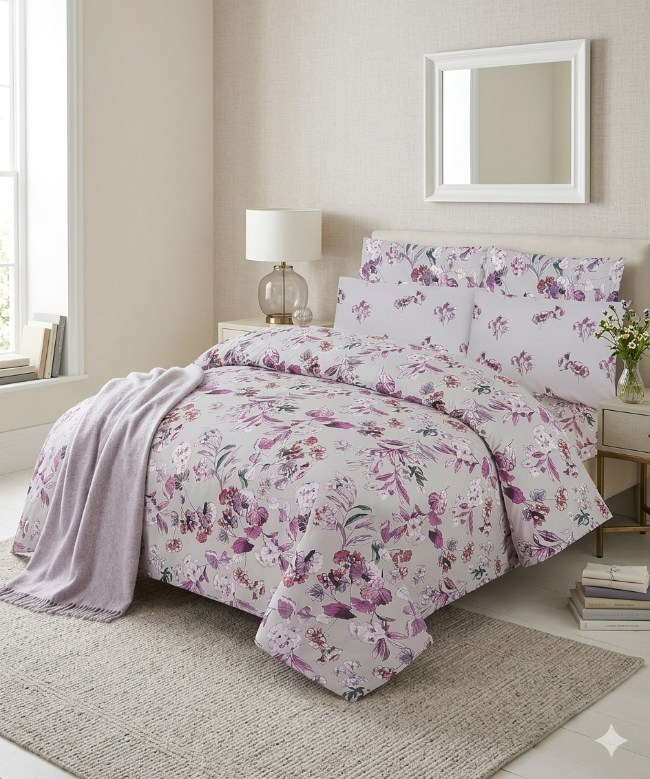 Premium Purple Floral King Size Bedsheet