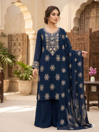 Exquisite Silver Bloom Chiffon Suit