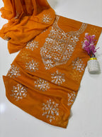 Exquisite Silver Bloom Chiffon Suit