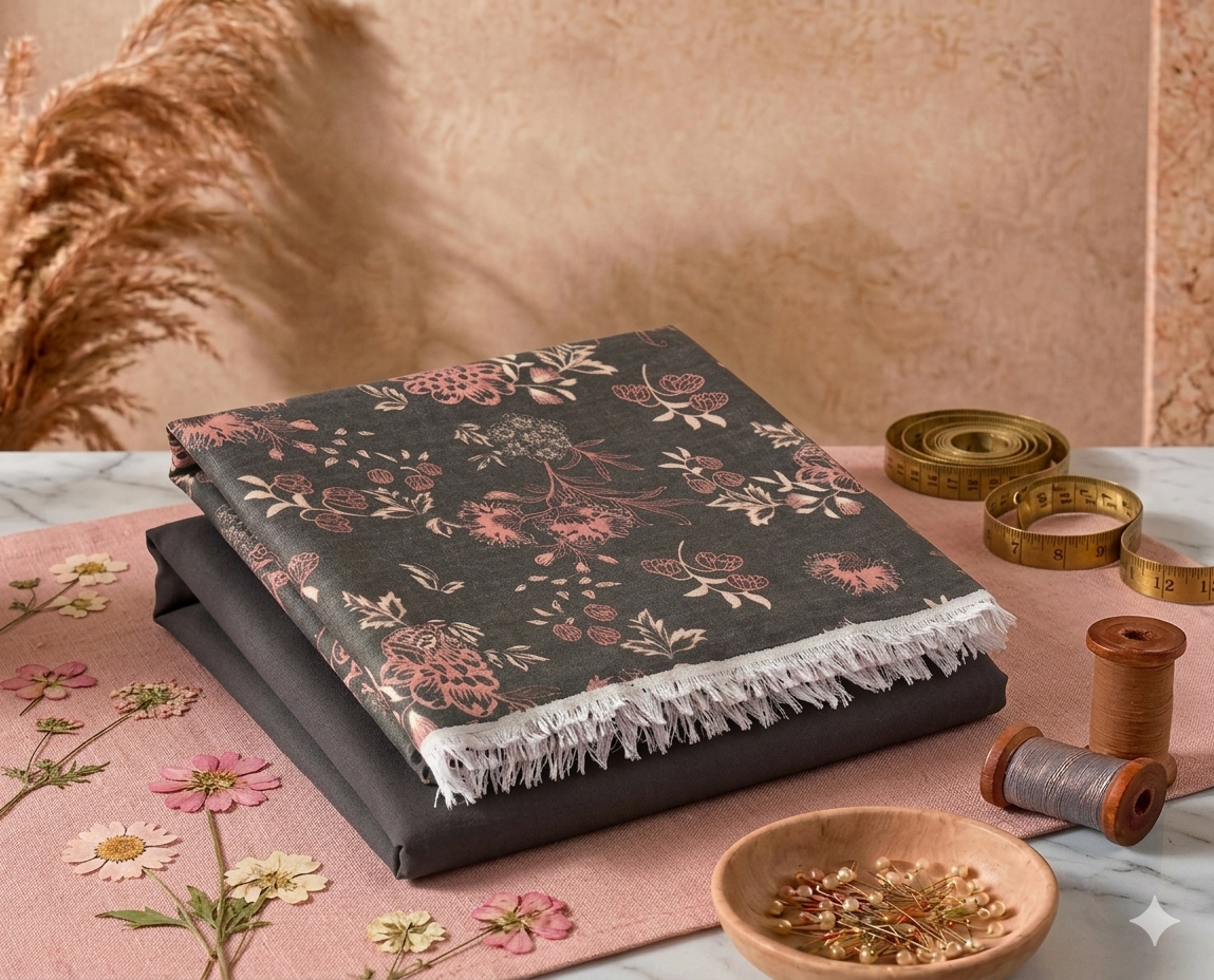 Charcoal Rose Elegance – Premium 2pc Unstitched Lawn