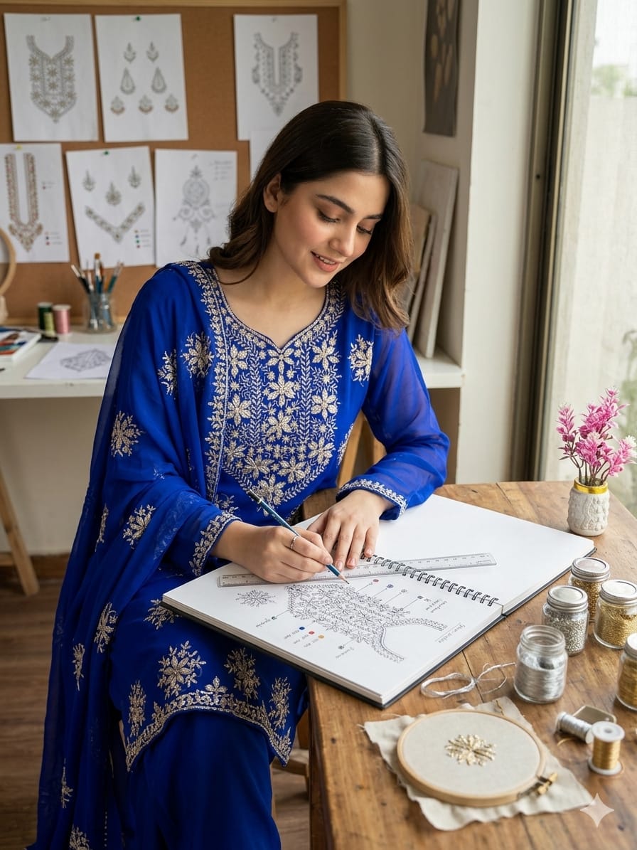 Exquisite Silver Bloom Chiffon Suit