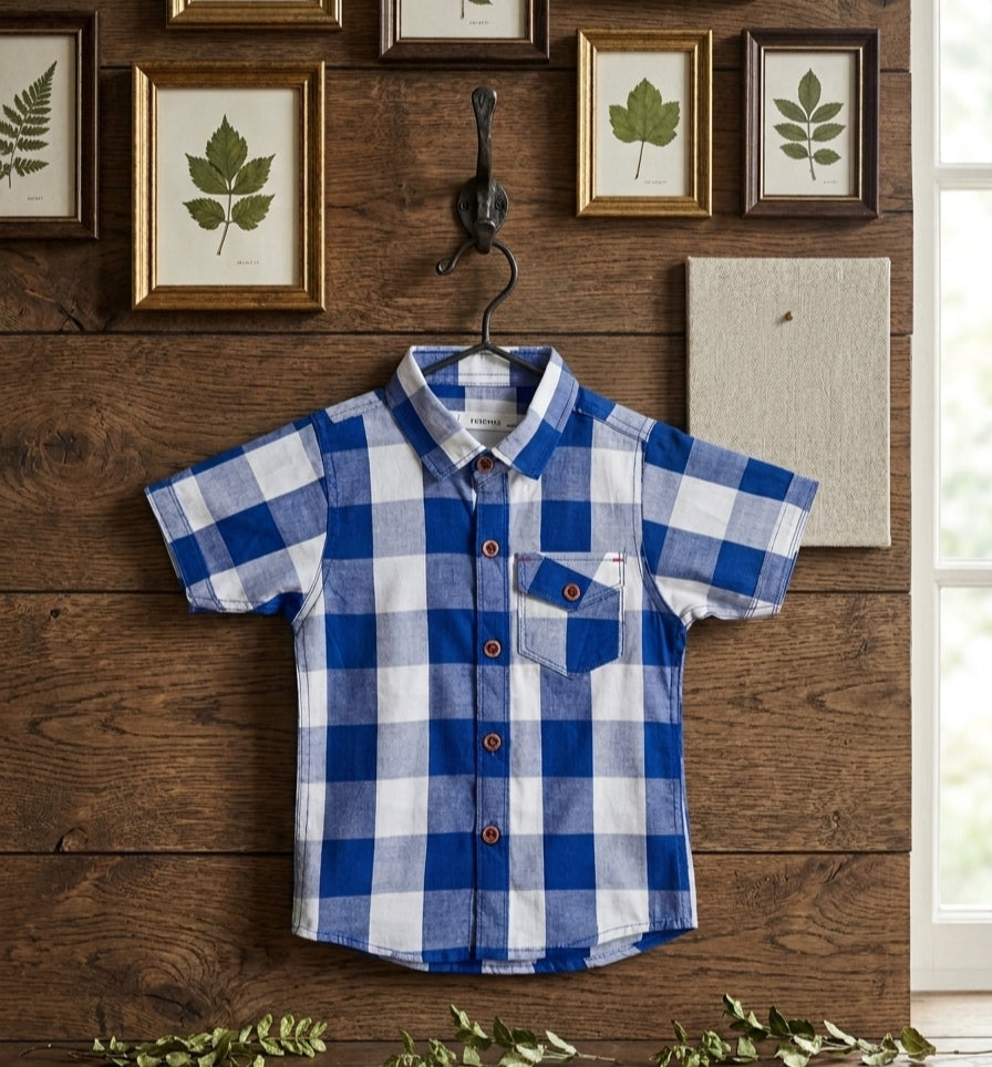 Tailored Blue Checkered Button-Down Shirt