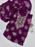 Exquisite Silver Bloom Chiffon Suit