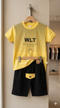 Kids Trendy Yellow & Black Cotton T-Shirt with Shorts Set