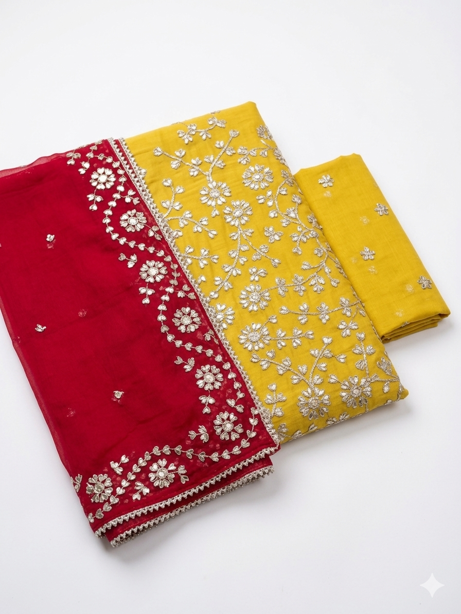 Royal Crimson & Mustard Gota Patti Elegance