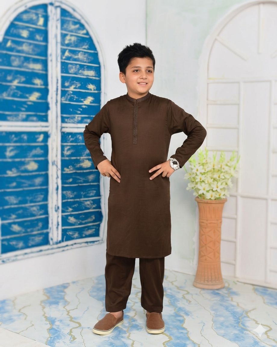 Elegant Brown 100% Lawn Kurta Set for Boys | Perfect Festive & Casual Wear 🤎